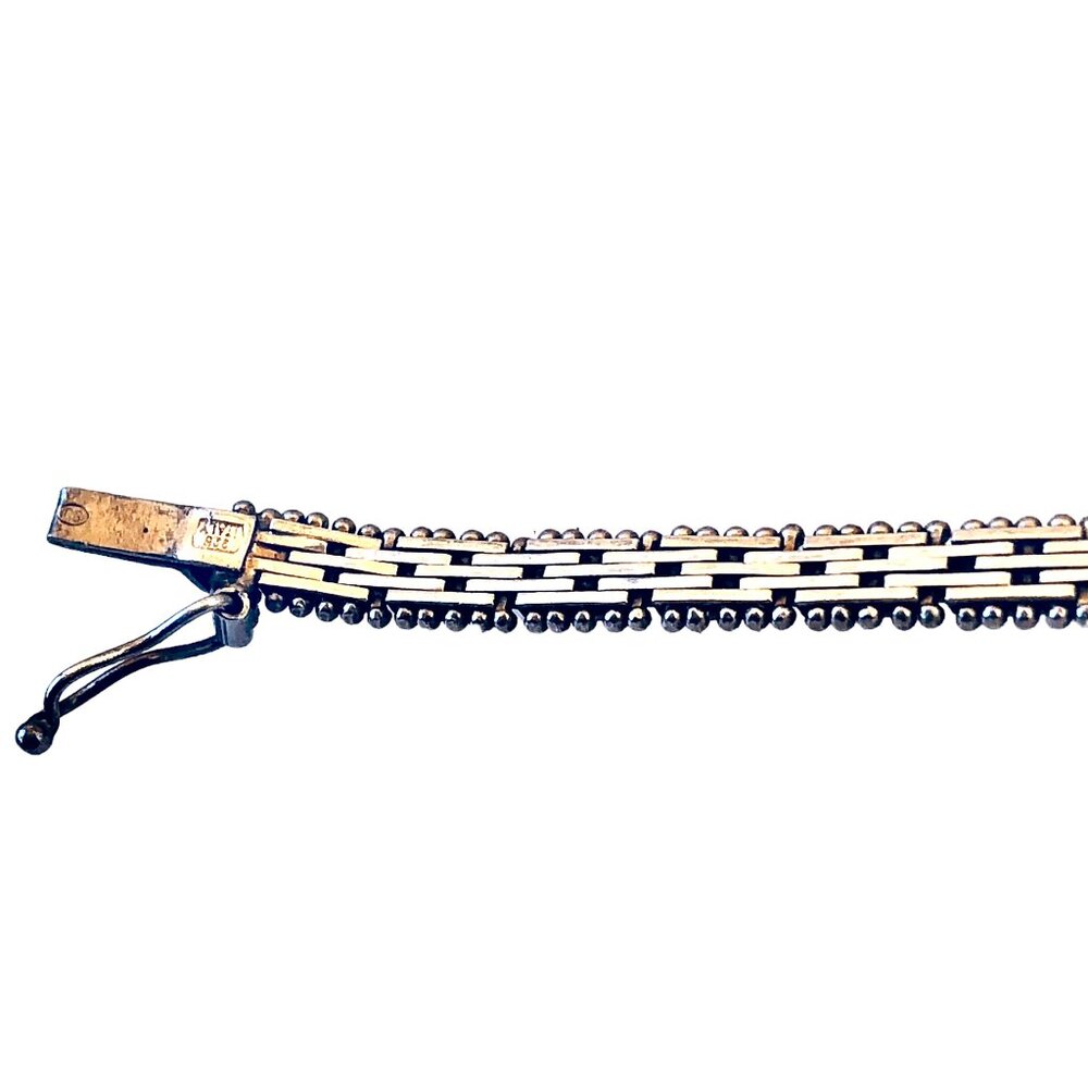 Sterling Silver Italy 925 Unique Chain Bracelet Signed SU Womens 7" - Picture 5 of 16
